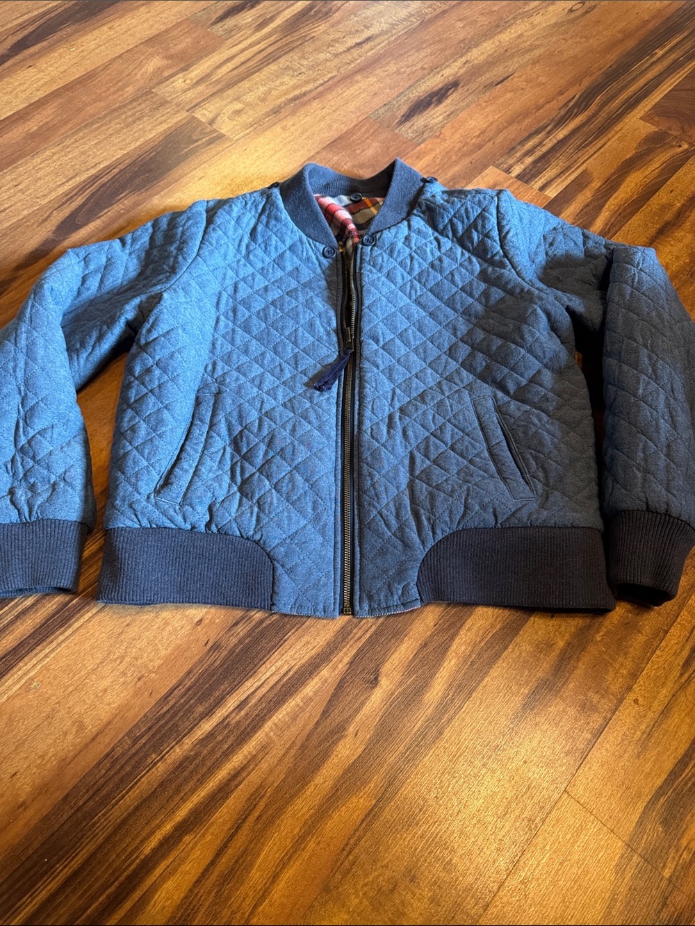 Faherty reversible plaid quilted jacket coat,  size medium missing hood